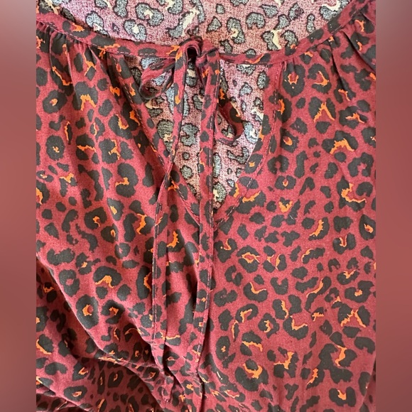 NWOT Burgundy Brown & Black Animal Leopard Pattern Tiered Dress, Long Sleeve -XL - Picture 6 of 9